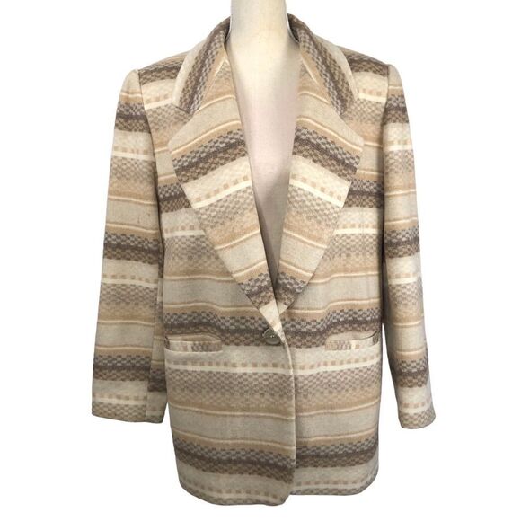 Vintage Breatan Wool Blend Southwest Pattern Long Line Blazer Size Large - Picture 1 of 13